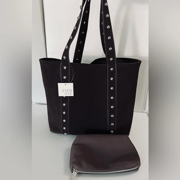 Evereve Sloane Studded Suede Leather Tote Bag NWT - Picture 2 of 14